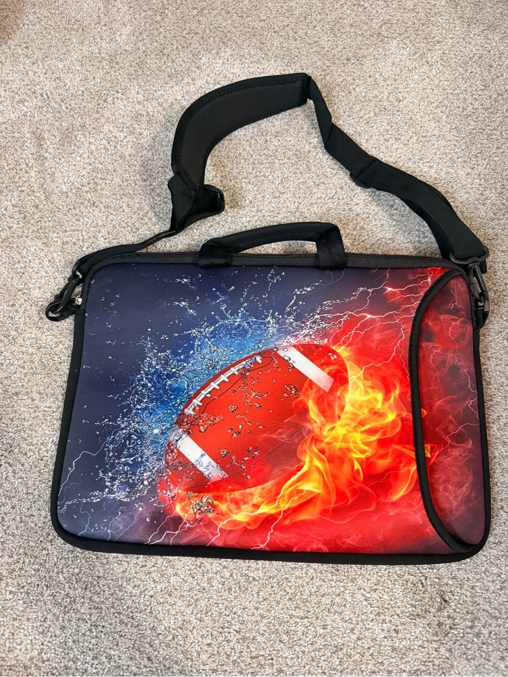 Football Laptop Bag Messenger Case Shoulder Strap Fire Water Sports